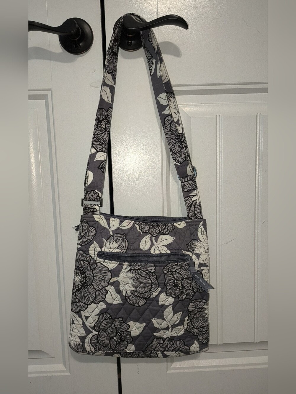 Vera Bradley Gray and White Floral Quilted Shoulder Bag